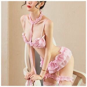 NEW[1192] free size fine quality embroidery super sexy underwear lady's garter Ran Jerry baby doll ero cosplay costume pink 