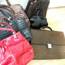 １円スタート クロコダイル　バッグ ハンドバッグ　シャイニング加工　crocodile その他　LONGCHAMP　ロンシャン　まとめ　 パイソン_画像3