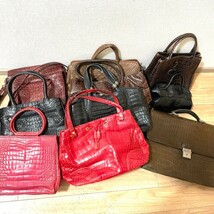 １円スタート クロコダイル　バッグ ハンドバッグ　シャイニング加工　crocodile その他　LONGCHAMP　ロンシャン　まとめ　 パイソン_画像1