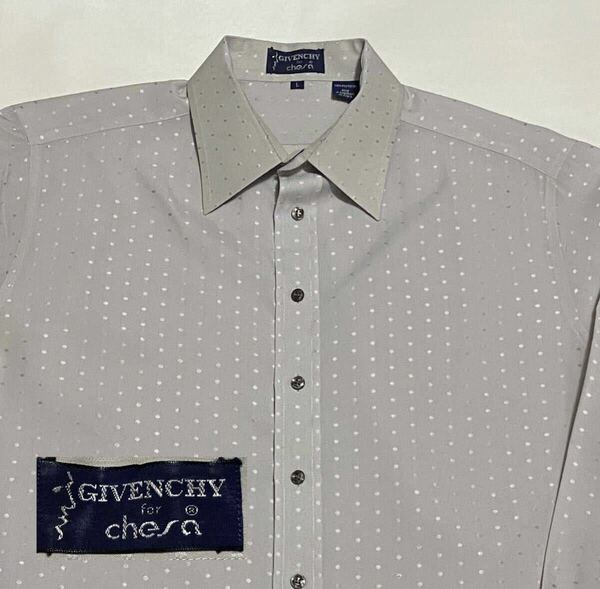 70's GIVENCHY for chesa ドット織り柄 ポリエステルシャツ Lサイズ ビンテージ古着 vintage ナイロン 水玉 70年代 80's ジバンシー