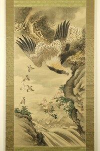 【真作 江戸動物画】掛軸「小田海僊 老松勇鷹図 大幅」江戸後期 南画家 松村呉春門下 京都御所障壁画 絵画