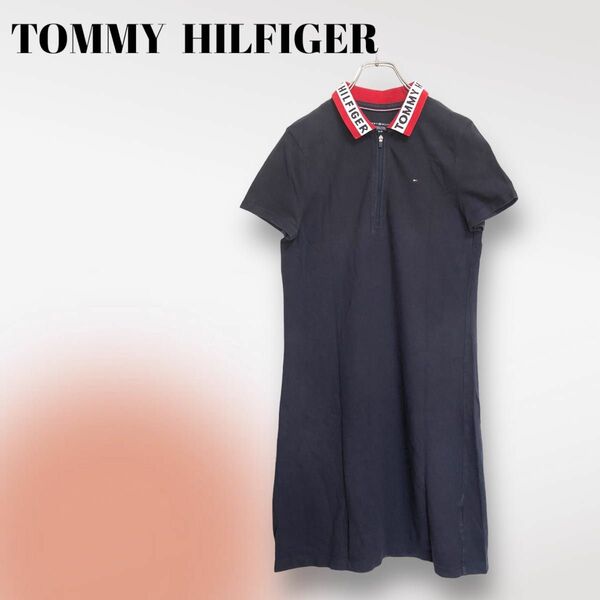 【TOMMY HILFIGER】ハーフジップロングシャツ (S) 襟ロゴ