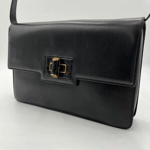 1円【希少デザイン・クロコダイル】GUCCI グッチ OLD GUCCI ショルダーバッグ ターンロック インターロッキング レザー ブラック 黒