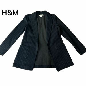 H&M ジャケット　M〜L ストライプ　ブラック　黒　スーツ　ビジネス　フォーマル　レディース　古着　美品　春夏　裏地無し