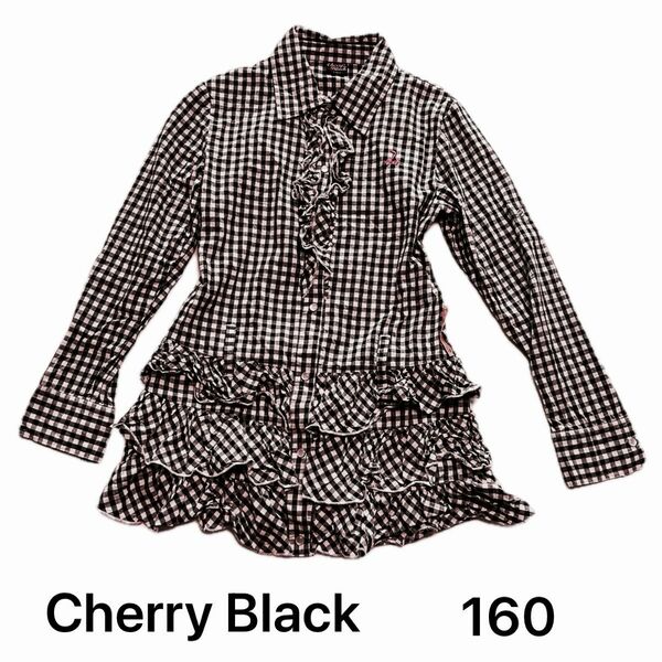美品　Cherry Black 子供服　ワンピース　160 長袖　チェック柄　シャツ　ひざ丈　キッズ　女の子　スカート