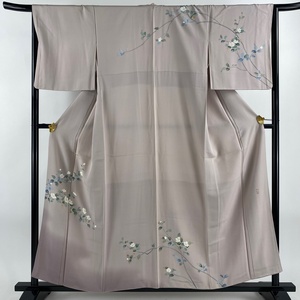 訪問着 身丈157cm 裄丈65cm M 袷 落款 草花 ぼかし 灰紫 正絹 美品 秀品 【中古】