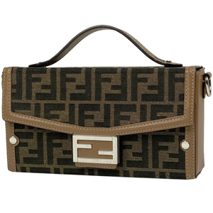 フェンディ FENDI ズッカ柄 ソフトトランク バゲット ショルダーバッグ ハンドバッグ キャンバス ブラウン 7VA565 レディース 【中古】