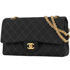 シャネル CHANEL マトラッセ Wフラップ チェーン ショルダーバッグ ココマーク ジャージー ブラック A01112 レディース 【中古】