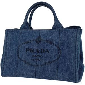 プラダ PRADA カナパ トート ハンドバッグ デニム ブルー レディース 【中古】