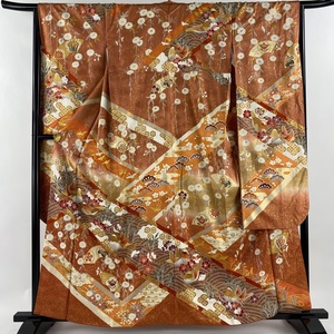  long-sleeved kimono length 161cm sleeve length 65.5cm M.... gold paint bokashi . color silk beautiful goods preeminence goods [ used ]
