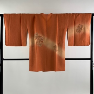  road line length 82cm sleeve length 65.5cm M Japanese clothes coat angle collar flower Tang . embroidery bokashi orange silk beautiful goods super goods [ used ]