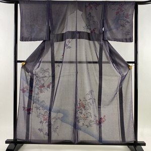 訪問着 身丈158.5cm 裄丈63cm S 紗袷 饅頭菊 紫 正絹 美品 名品 【中古】