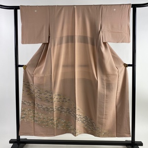 色留袖 身丈150cm 裄丈62cm S 袷 落款 松 梅 箔 ピンク 正絹 美品 優品 五つ紋 【中古】