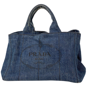 プラダ PRADA カナパ トート ハンドバッグ トートバッグ デニム ブルー レディース 【中古】