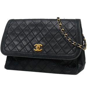 シャネル CHANEL マトラッセ シングルフラップ チェーン ショルダーバッグ ココマーク レザー ブラック レディース 【中古】