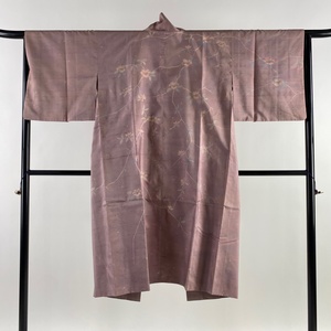  door garment length 118cm sleeve length 65cm M Japanese clothes coat pongee ground black island ... branch flower bokashi ash purple silk excellent article [ used ]