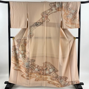 訪問着 身丈159cm 裄丈65cm M 袷 辻が花柄 霞 絞り 薄ピンク 正絹 美品 秀品 【中古】