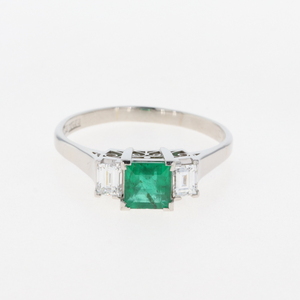  emerald te The Yinling g platinum ring mere diamond ring 19 number Pt850 emerald diamond lady's [ used ]