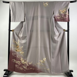 訪問着 身丈162.5cm 裄丈68.5cm L 袷 菊 松竹梅 金彩 ぼかし 薄紫 正絹 美品 秀品 【中古】