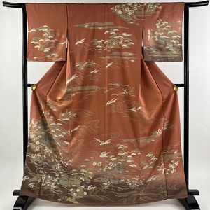 訪問着 身丈165.5cm 裄丈64cm M 袷 ますいわ屋 建物 松竹梅 金彩 ピンク 正絹 美品 秀品 【中古】