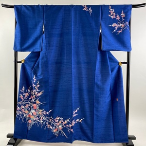 付下げ 身丈163cm 裄丈68cm L 袷 紬地 落款 梅 菊 青 正絹 美品 秀品 【中古】