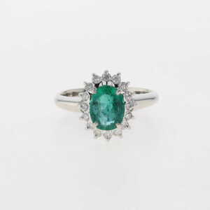  emerald te The Yinling g platinum ring mere diamond ring 13 number Pt900 emerald diamond lady's [ used ]