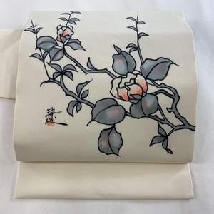 名古屋帯 美品 優品 落款 枝花 クリーム 正絹 【中古】