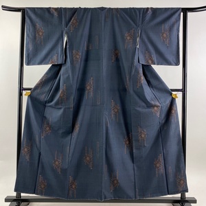  Ooshima эпонж длина 158.5cm длина рукава 64cm M. доказательство бумага цветок . темно-синий цвет натуральный шелк превосходящий товар [ б/у ]