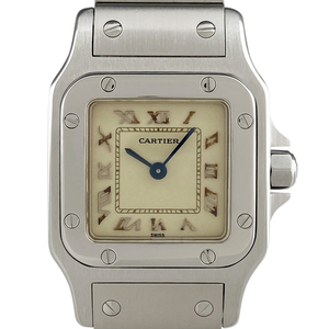 カルティエ CARTIER サントスガルべ SM W20024D6 腕時計 SS クォーツ アイボリー レディース 【中古】