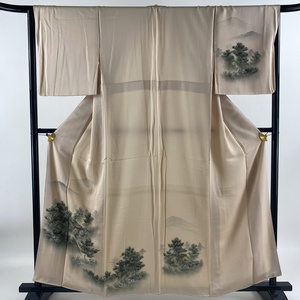 付下げ 身丈160cm 裄丈66.5cm M 袷 建物 樹木 薄小豆 正絹 優品 【中古】