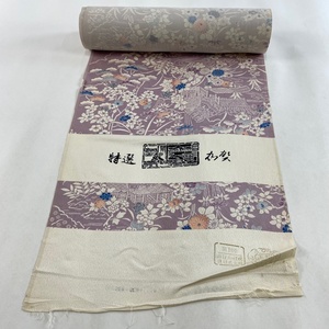 反物 秀品 小紋 家屋 草花 灰紫 正絹 【中古】