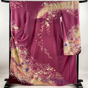 振袖 身丈165cm 裄丈68.5cm L 袷 桜 金通し 金彩 ピンク 正絹 名品 【中古】