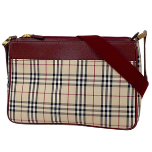 バーバリー BURBERRY ロゴ ショルダーバッグ チェック柄 ノバチェック キャンバス ベージュ ボルドー レディース 【中古】