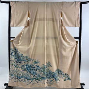 色留袖 身丈162.5cm 裄丈64.5cm M 袷 建物 松竹梅 薄オレンジ 正絹 優品 一つ紋 【中古】