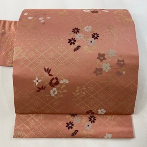 名古屋帯 美品 優品 花丸文 花菱 箔 ピンク 正絹 【中古】