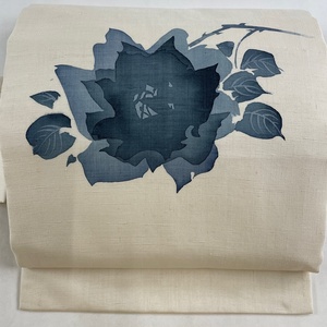 名古屋帯 秀品 紬地 薔薇 ベージュ 正絹 【中古】