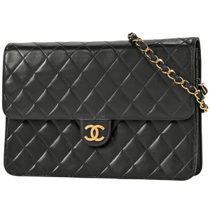 シャネル CHANEL マトラッセ シングルフラップ チェーン ショルダーバッグ ココマーク レザー ブラック A03570 レディース 中古