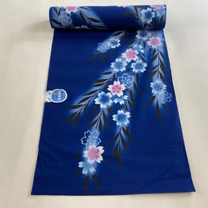 反物 優品 浴衣 桜 ぼかし 藍色 綿 【中古】