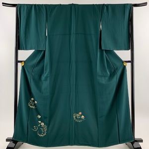  tsukesage length 163cm sleeve length 68cm L.. flower gold thread embroidery deep green silk preeminence goods [ used ]