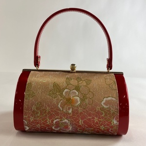  Japanese clothing bag super goods formal . flower gold thread lame red silk kimono small articles [ used ]