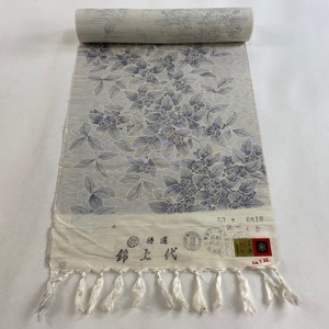 反物 秀品 小紋 紬地 枝花 灰白 正絹 【中古】