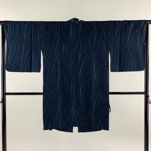  door garment length 97cm sleeve length 66cm M Japanese clothes coat . what . aperture stop dark blue silk beautiful goods preeminence goods [ used ]