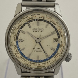 【ジャンク品】 セイコー SEIKO レア ワールドタイム 17石 腕時計 SS 自動巻き 【中古】