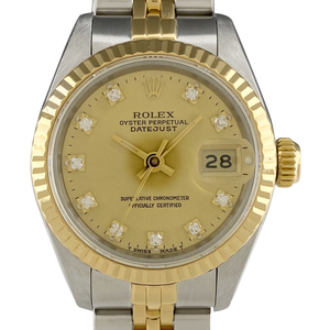 ロレックス ROLEX デイトジャスト 10Pダイヤ 69173G 腕時計 SS YG ダイヤモンド 自動巻き シャンパンゴールド レディース 【中古】