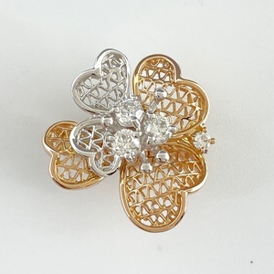 s Lee color design brooch YG yellow gold WG white gold mere diamond brooch K18 WG diamond lady's [ used ]