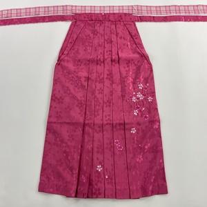 袴 洗える着物 桜 金糸 刺繍 ピンク 化繊 美品 優品