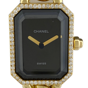  Chanel CHANEL Premiere L size diamond bezel H0113 wristwatch YG diamond quartz black lady's [ used ]