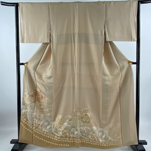 色留袖 身丈163cm 裄丈64.5cm M 袷 華文 草花 金糸 金彩 薄茶色 正絹 美品 優品 一つ紋 【中古】