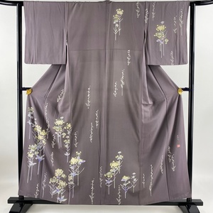 訪問着 身丈157.5cm 裄丈62.5cm S 袷 落款 菜の花 紫 正絹 秀品 【中古】