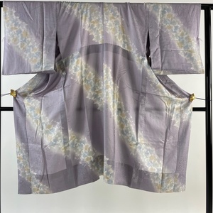  длинное нижнее кимоно длина 119cm длина рукава 63.5cm S... лист узорчатая окраска разделение bokashi незначительный фиолетовый натуральный шелк превосходящий товар [ б/у ]